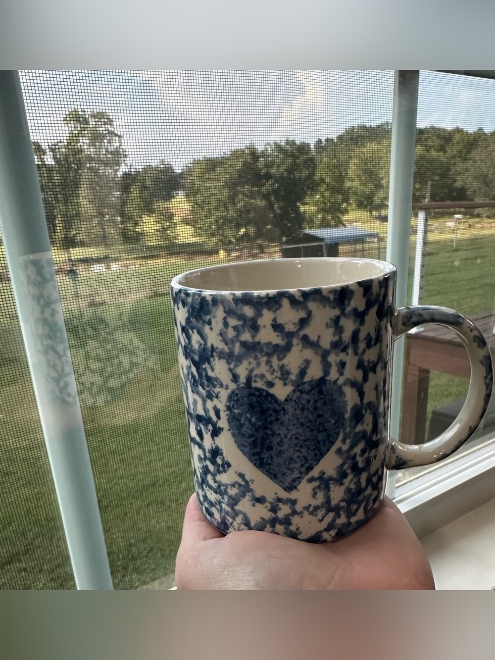 Vintage Gibson Blue Spongeware Heart Coffee Mug